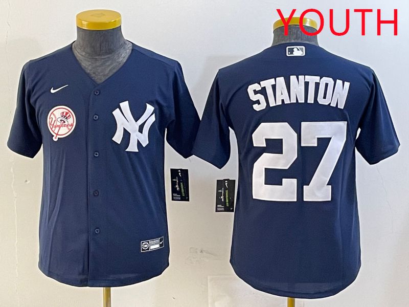 Youth New York Yankees 27 Stanton Blue Game 2025 Nike MLB Jersey style 5